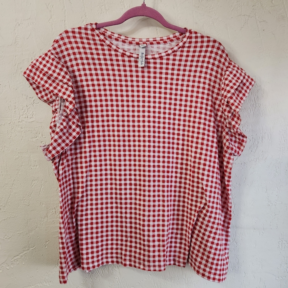Belle & Isle Ruffled Sleeve Pullover Gingham Design Shirt Size 1 P2p 23
